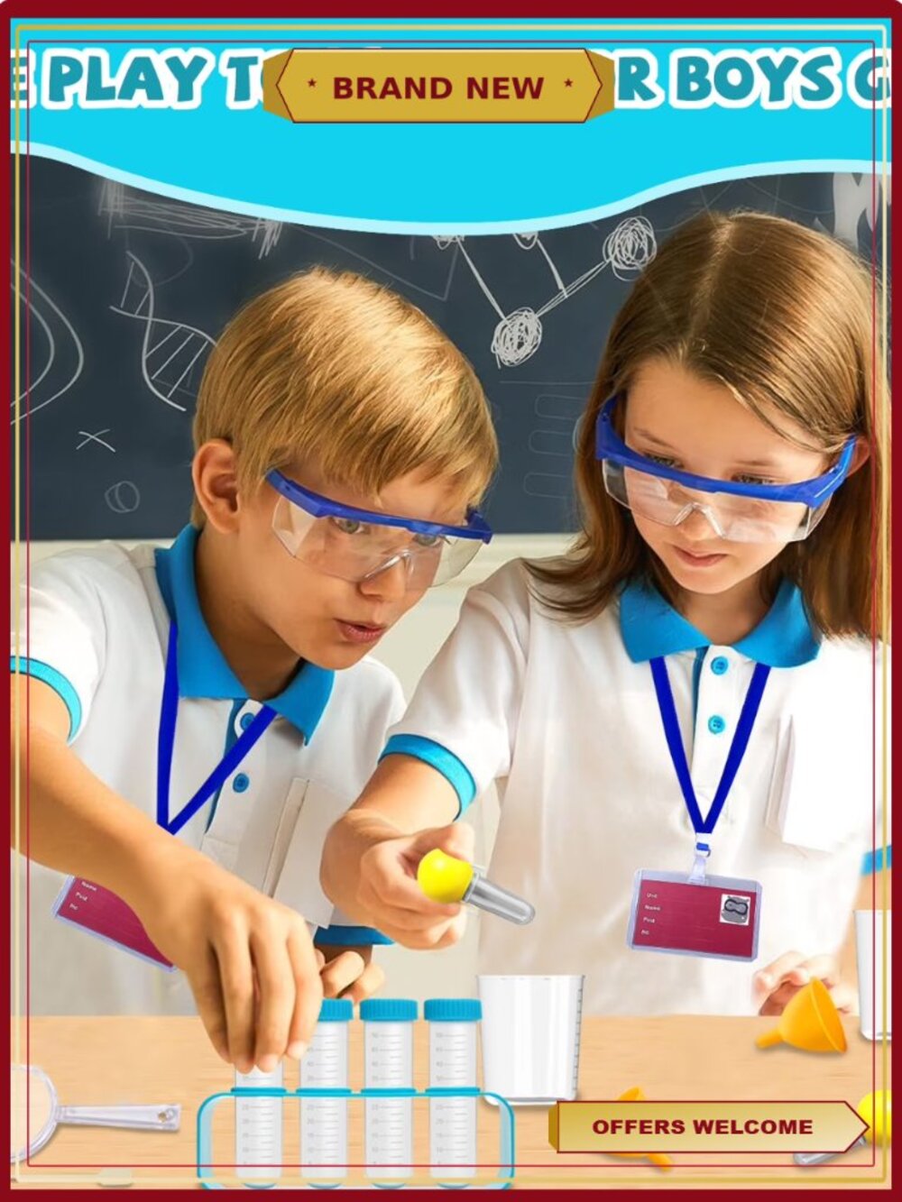 Kids Scientist Doctor Lab Coat Costume with Science Experiment Kit Pretend Play - Picture 4 of 5